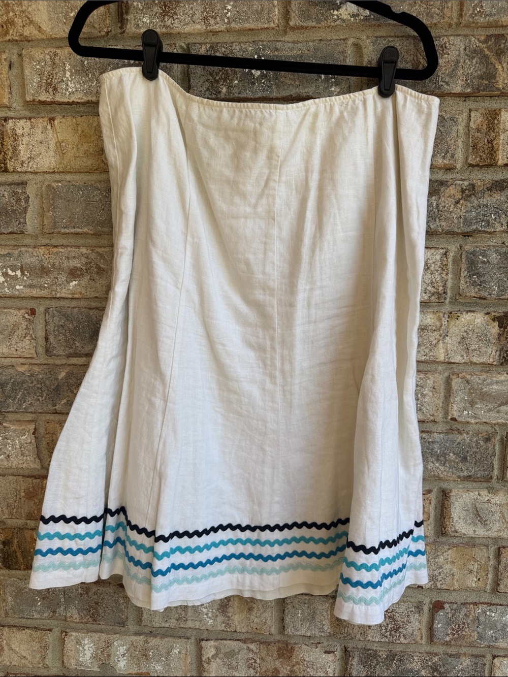 Sigrid Olsen White A-Line Skirt with Blue Wave Trim fully lined